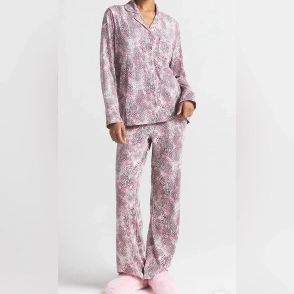 SKIMS SLEEP PJS‎ LONG SLEEVE BUTTON UP PAJAMA SET BLOOM ANIMAL NWT SIZE MEDIUM